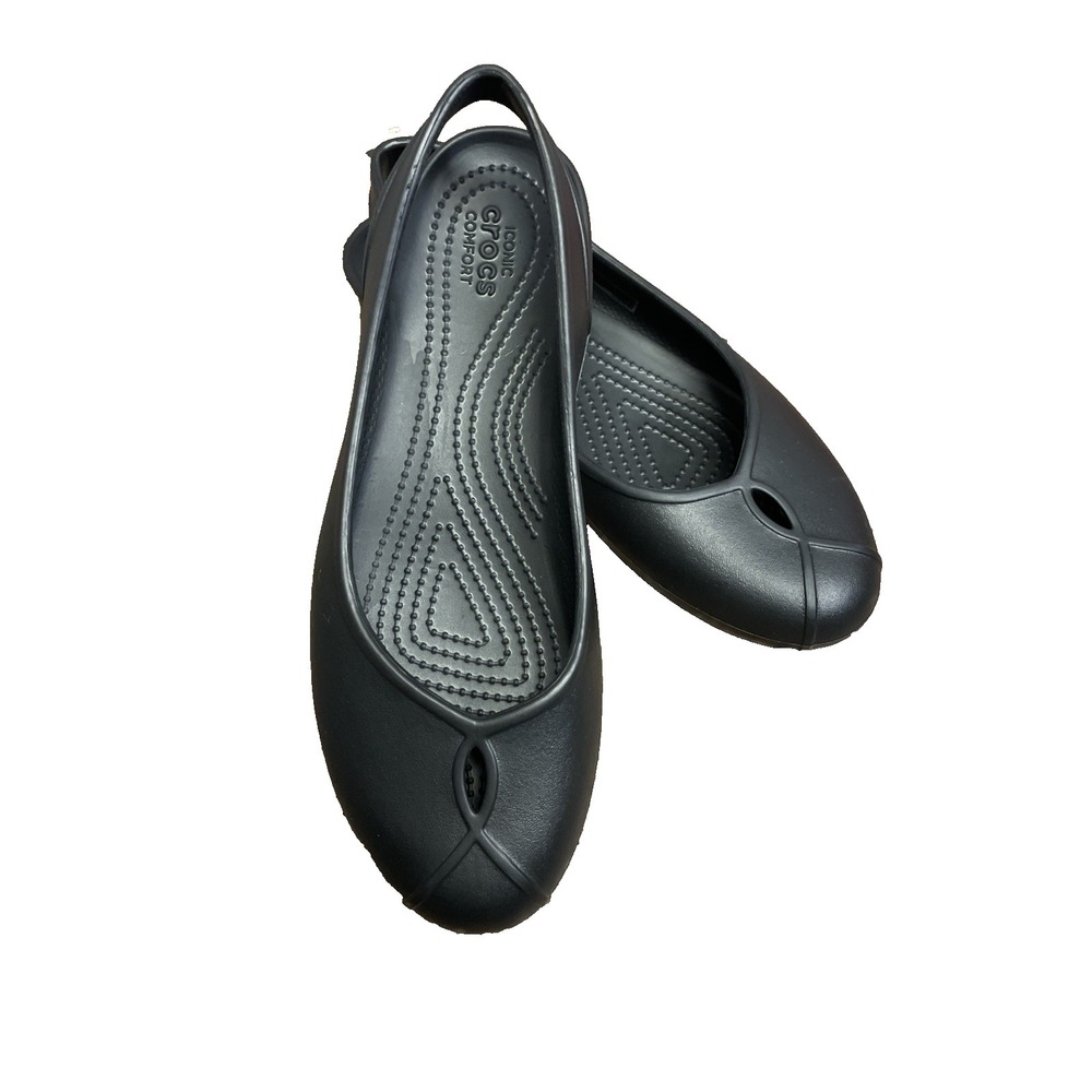 Crocs Olivia II Women 9 Black Slingback Peep Toe Detail Slip on Ballet‎ Flats